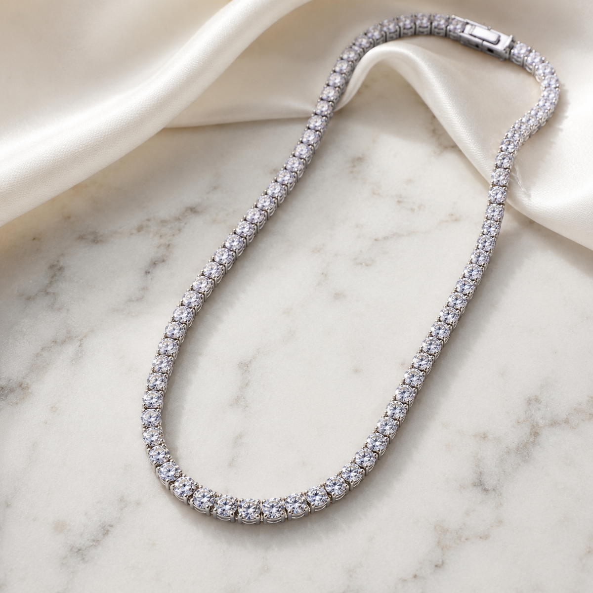 Solitaire Waves certified 3mm moissanite tennis chain