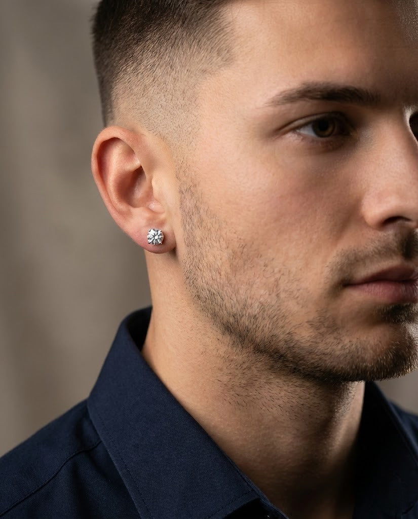 Imperial Round Moissanite Stud for Men's (Single piece)