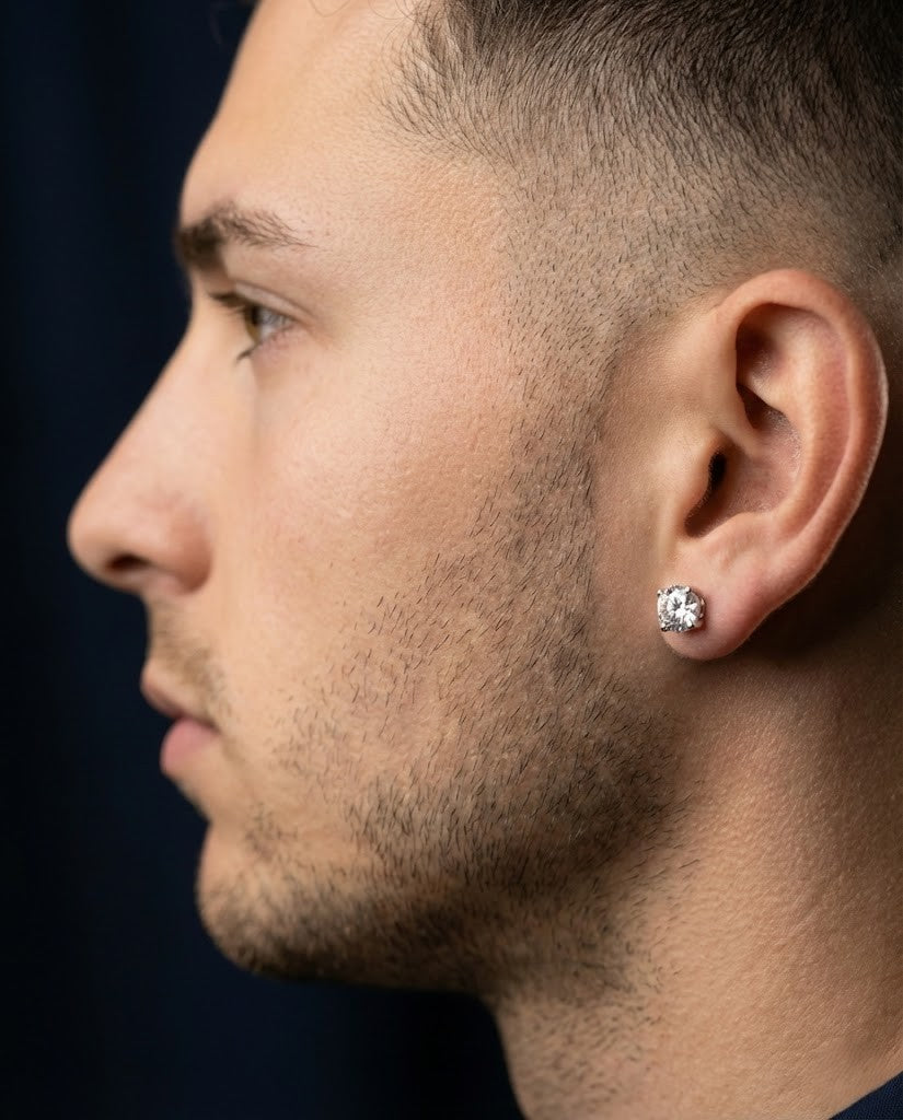 Imperial Round Moissanite Stud for Men's (Single piece)