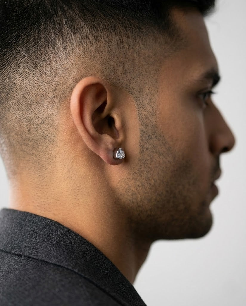 Noble Trillion Bezel Men's Earrings (Single piece)