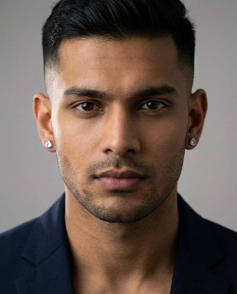 Noble Trillion Bezel Men's Earrings (Single piece)
