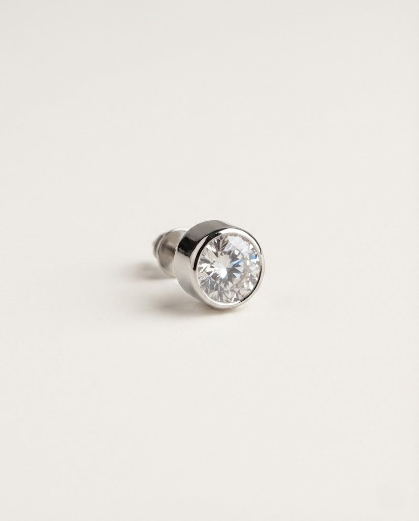 Noble Round Bezel Studded Men's Earring (Single Piece)