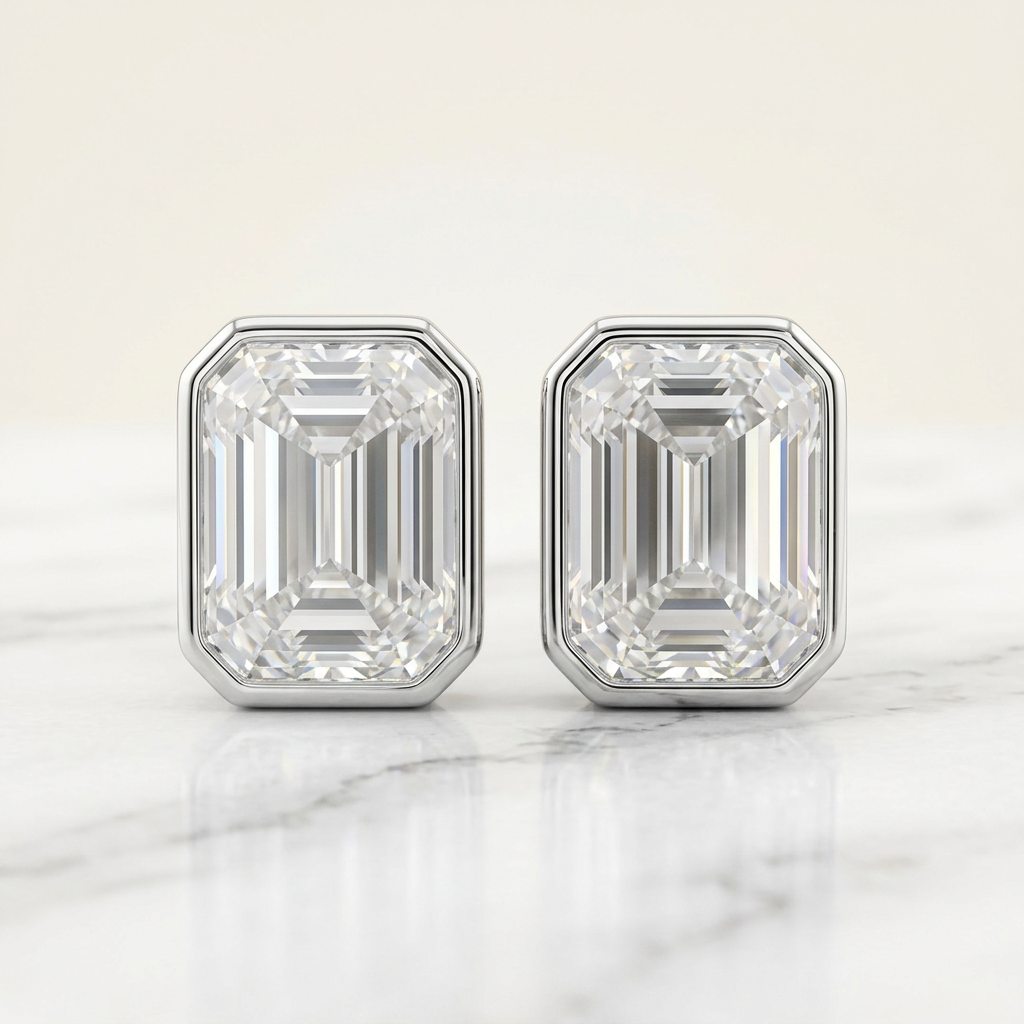 Bezel Studded Emerald Earrings