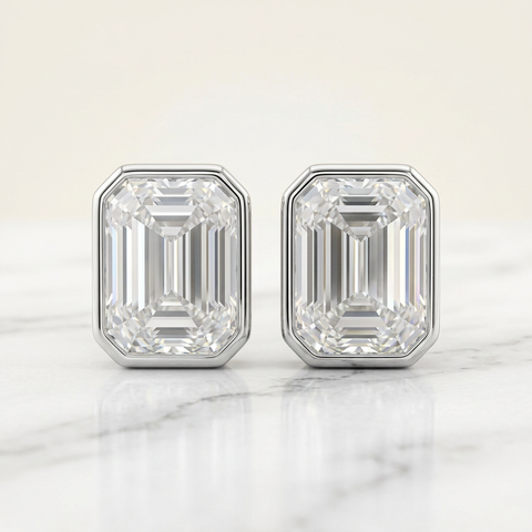 Bezel Studded Emerald Earrings