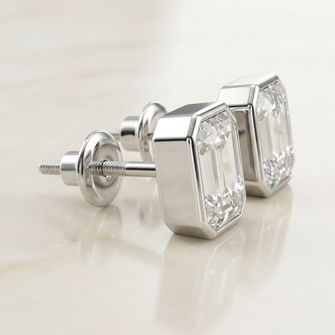 Bezel Studded Emerald Earrings