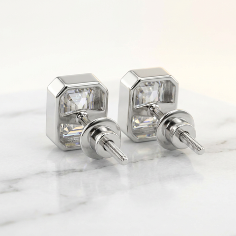 Bezel Studded Emerald Earrings
