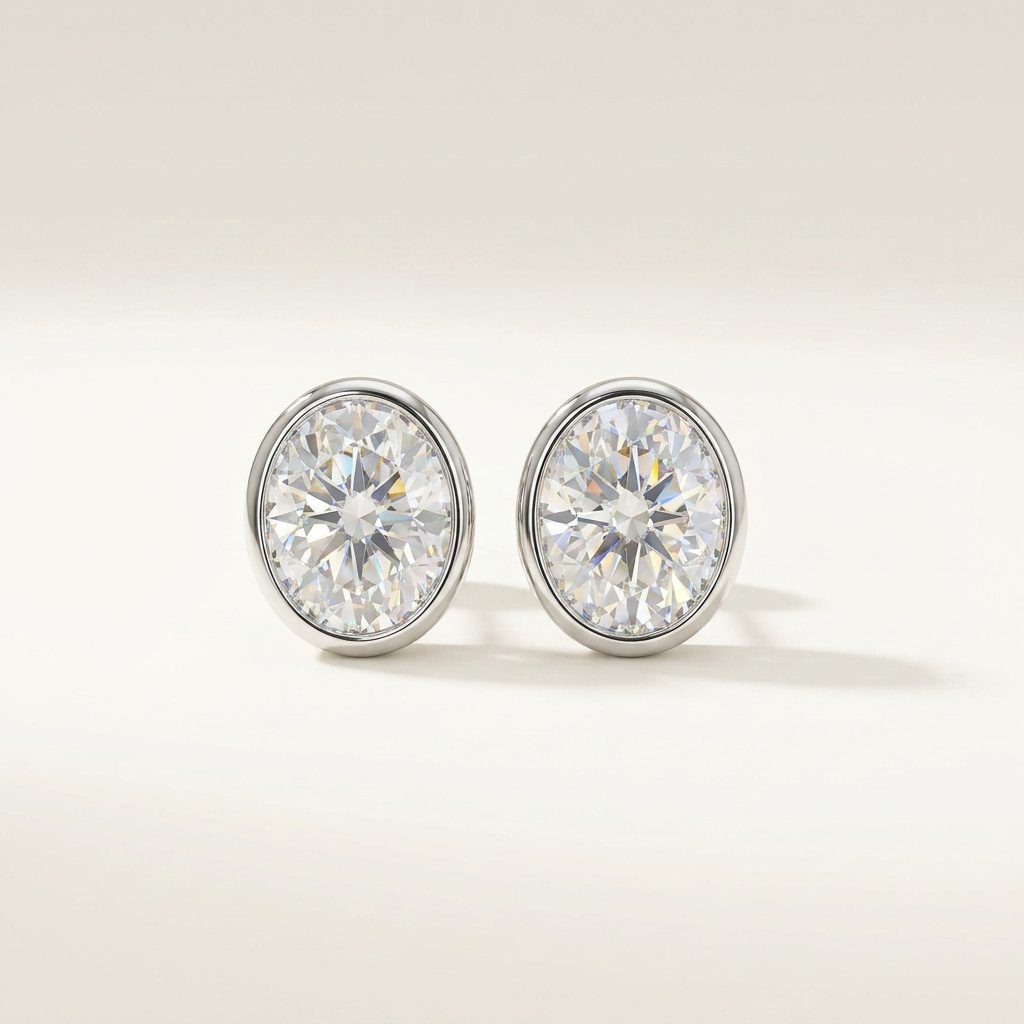 Bezel Studded Oval Earring