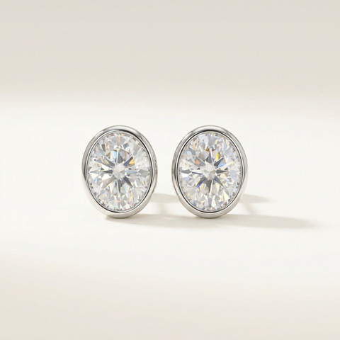 Bezel Studded Oval Earring