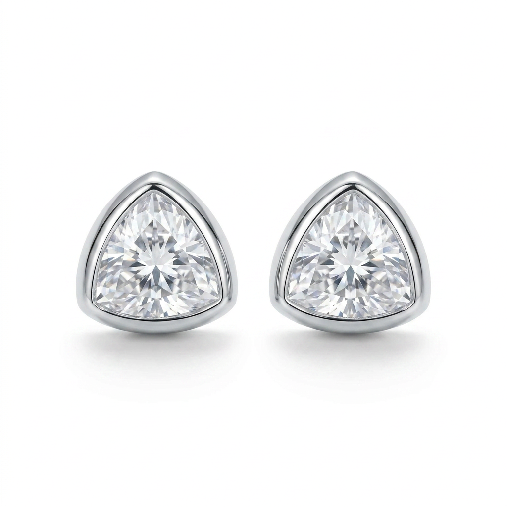 Bezel Studded Trillion Earrings