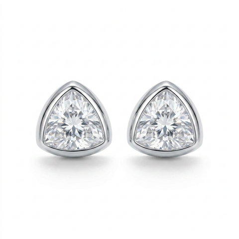 Bezel Studded Trillion Earrings