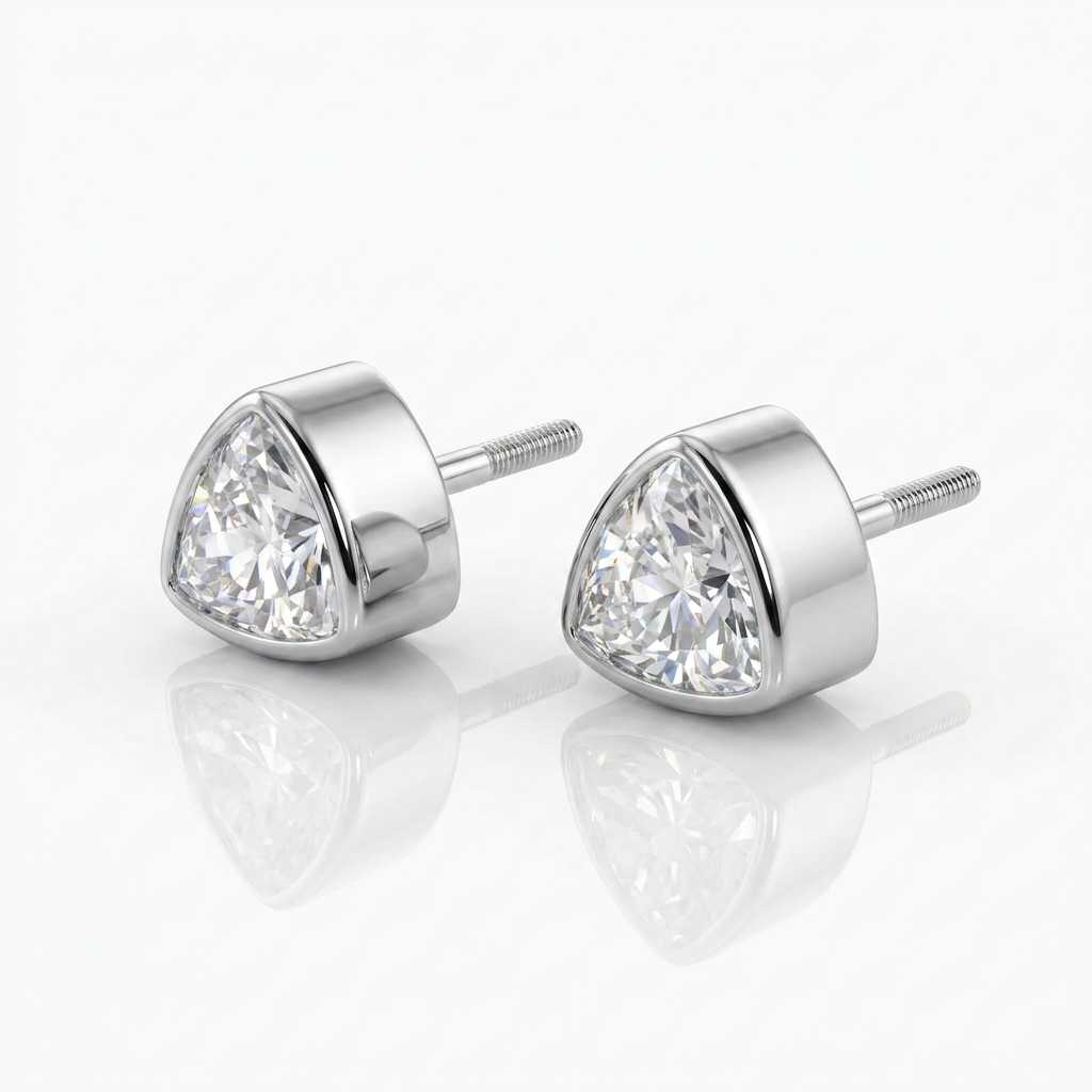 Bezel Studded Trillion Earrings