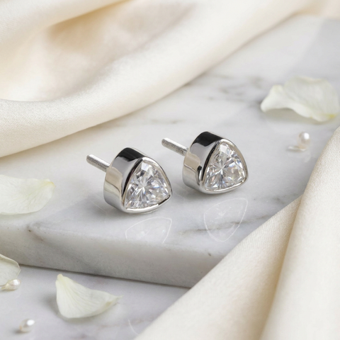 Bezel Studded Trillion Earrings