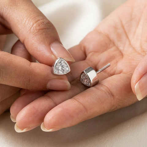 Bezel Studded Trillion Earrings