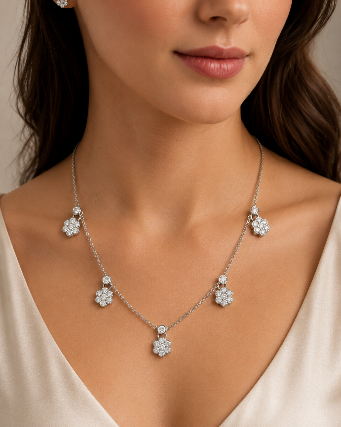 7 stone flower 5 piece necklace