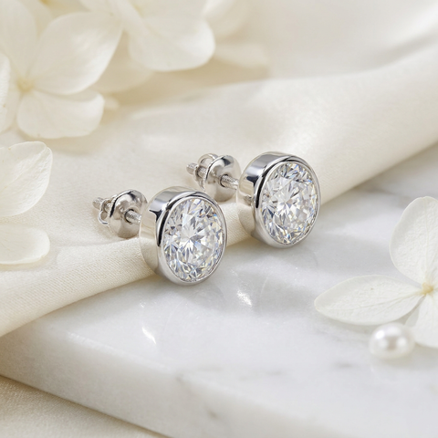 Bezel Studded Oval Earring