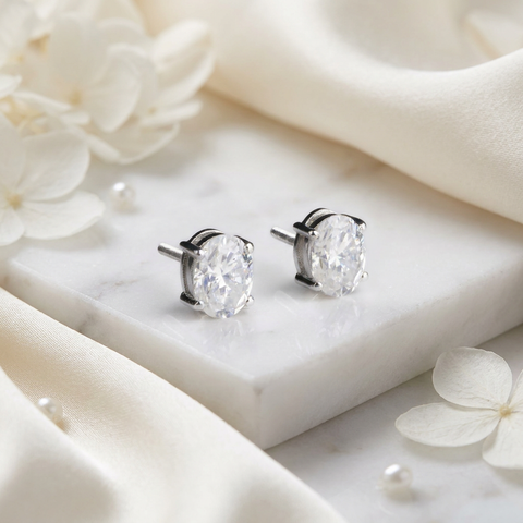 Evergreen Oval Solitaire Earrings
