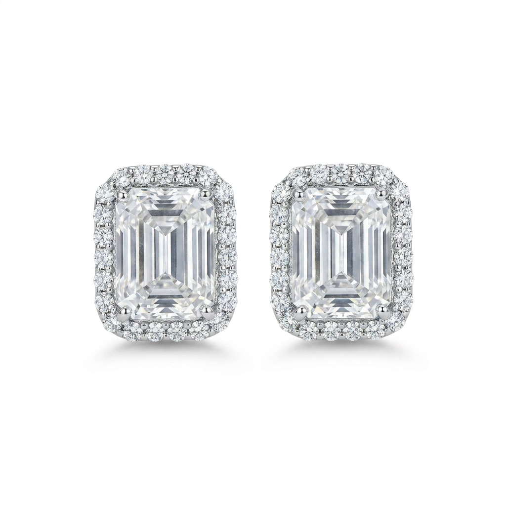 Glowing Halo Emerald Earrings