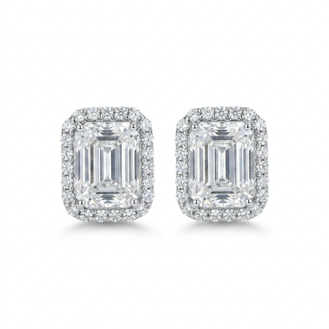Glowing Halo Emerald Earrings