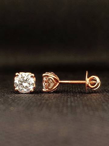 Rose Gold Heart  Bezel Studs