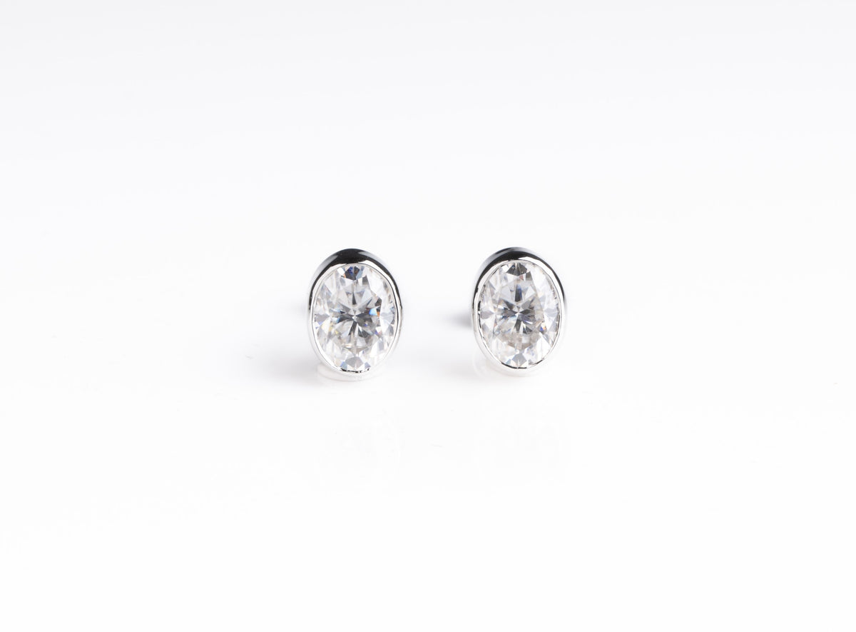 Bezel Studded Oval Earring