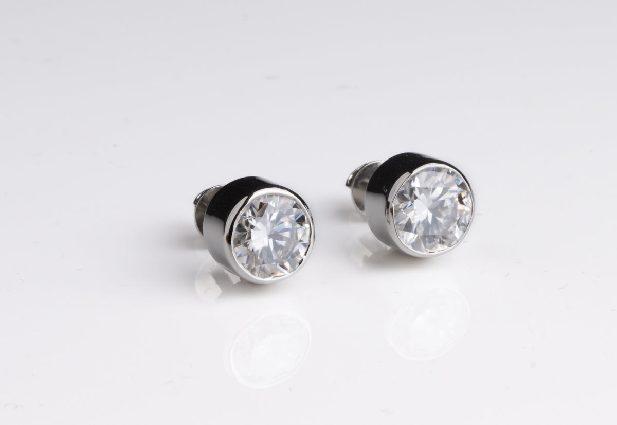 Bezel Studded Round Earrings