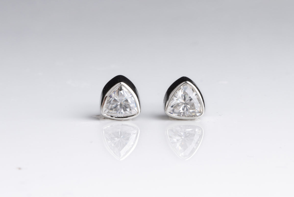 Bezel Studded Trillion Earrings