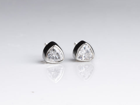 Bezel Studded Trillion Earrings