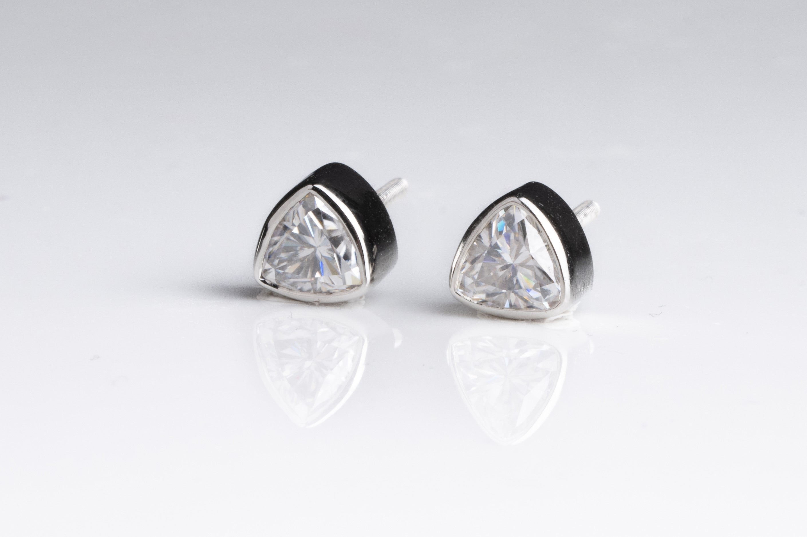 Bezel Studded Trillion Earrings