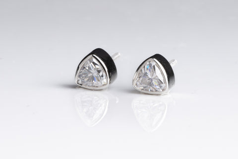 Bezel Studded Trillion Earrings