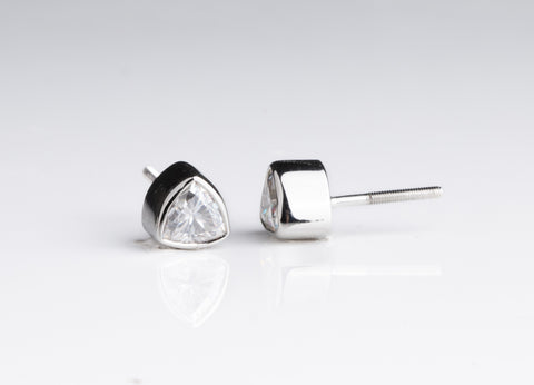 Bezel Studded Trillion Earrings