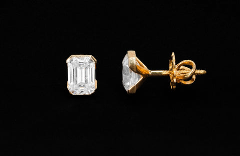 V Bezel Emerald Gold  Earrings