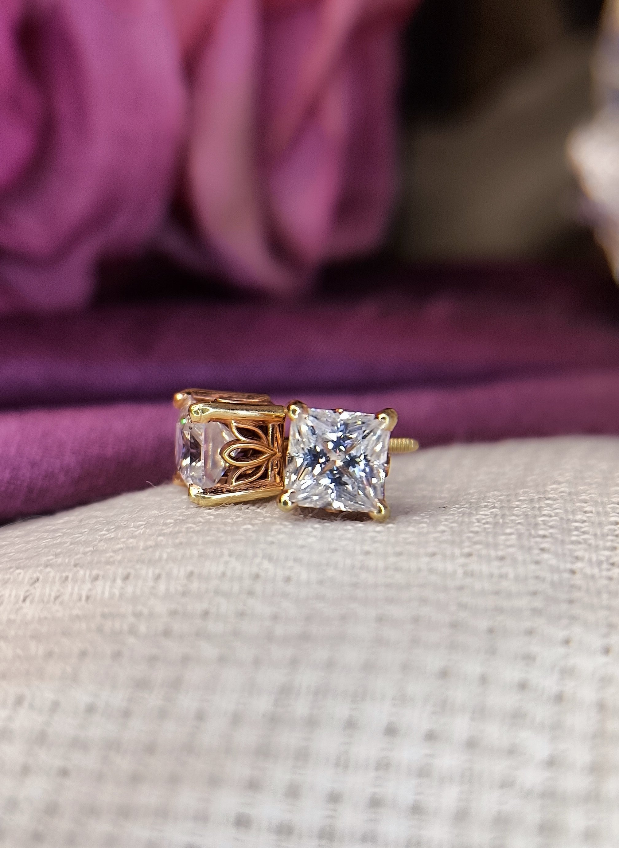 Fancy Bezel Princess Cut Earrings
