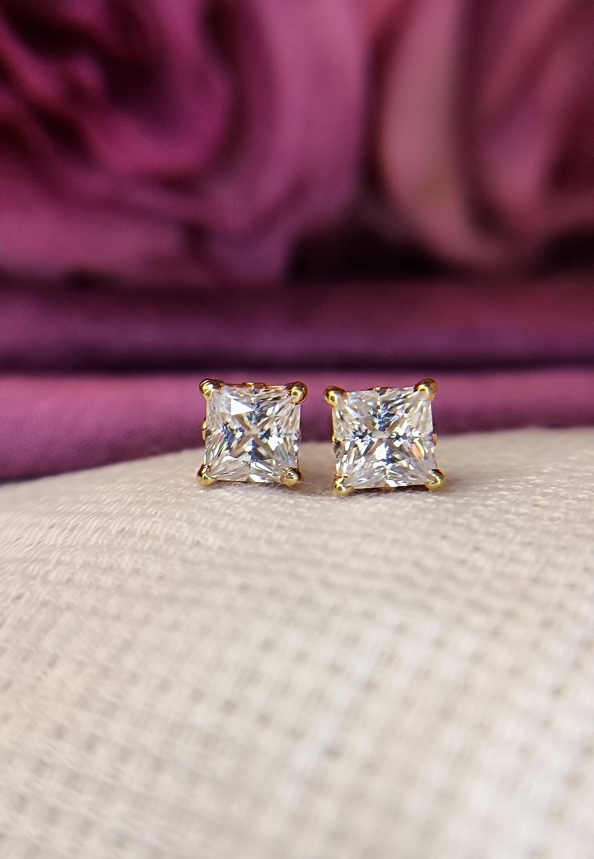 Fancy Bezel Princess Cut Earrings