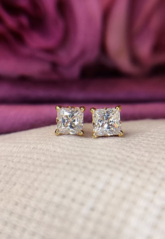 Fancy Bezel Princess Cut Earrings