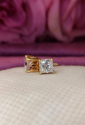 Fancy Bezel Princess Cut Earrings