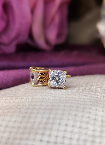 Fancy Bezel Princess Cut Earrings