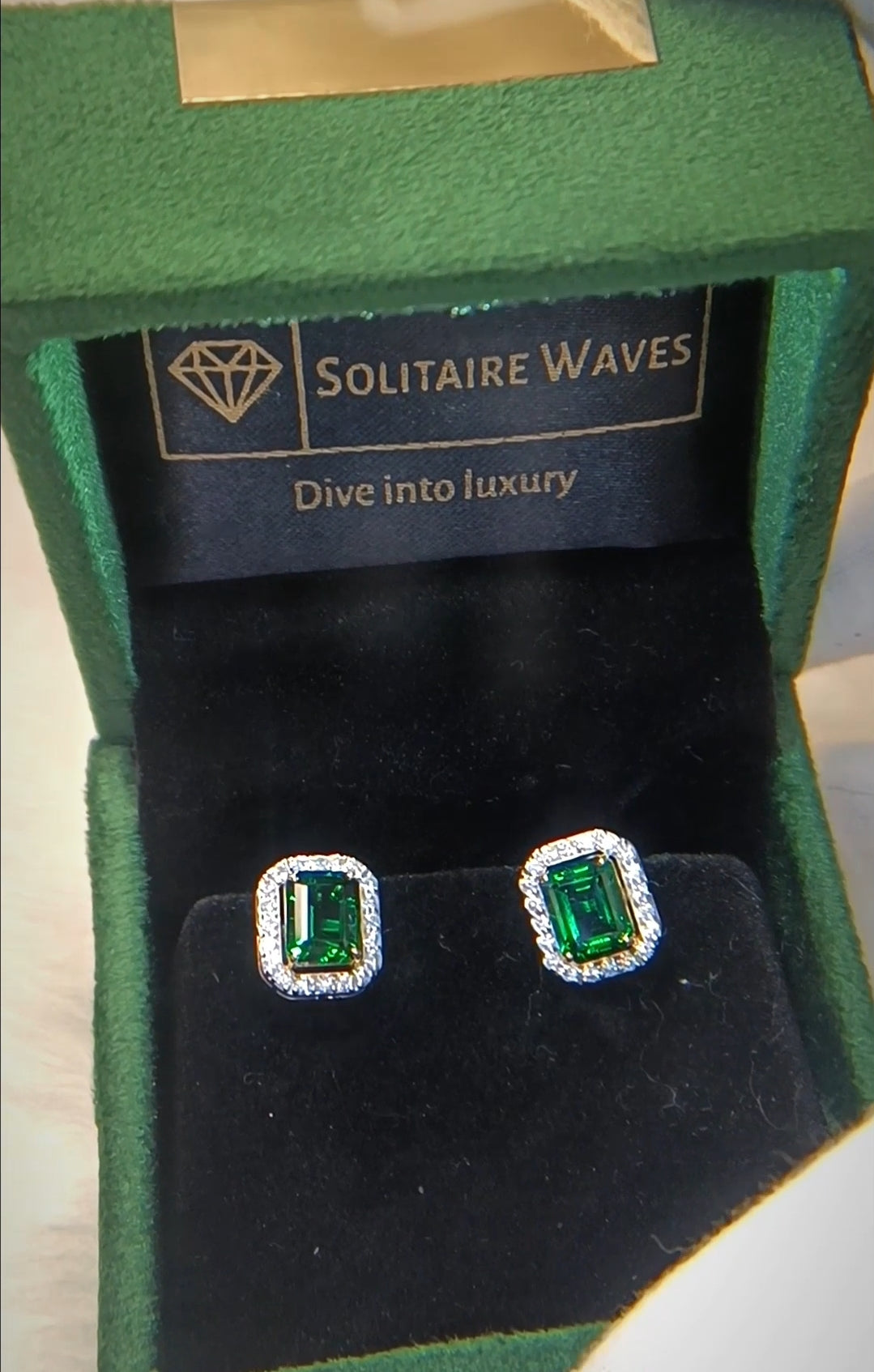 Halo Lab Grown Emerald Earrings.