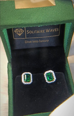 Halo Lab Grown Emerald Earrings.