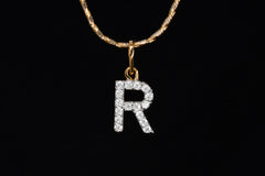 Solitaire Waves R Alphabet Moissanite Pendant