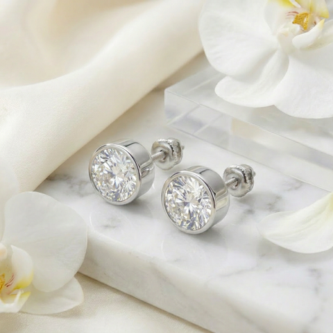 Bezel Studded Round Earrings