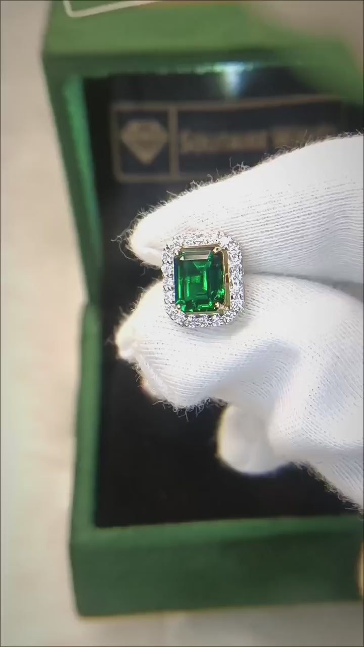 Halo Lab Grown Emerald Earrings.