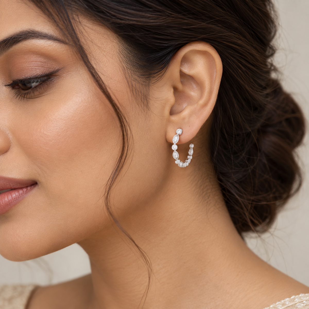 Marquise Petal Shine Hoops – product view 3